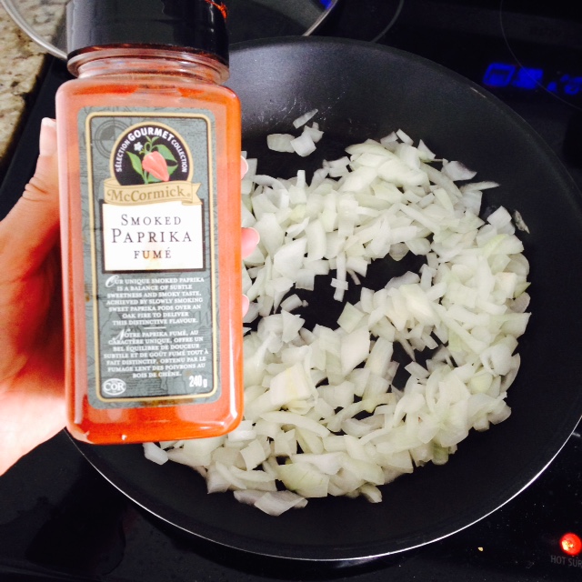 saute onions in avocado oil and add smoked paprika or any other seasoning