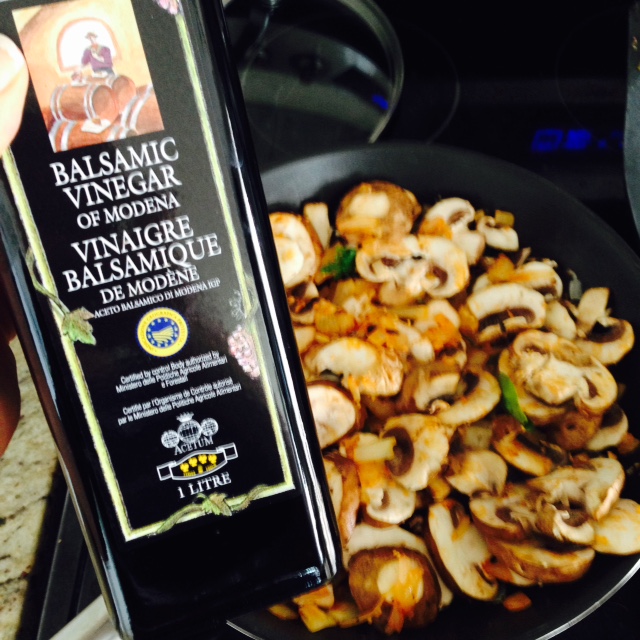 saute the mushrooms, garlic and onions and add some balsamic vinegar