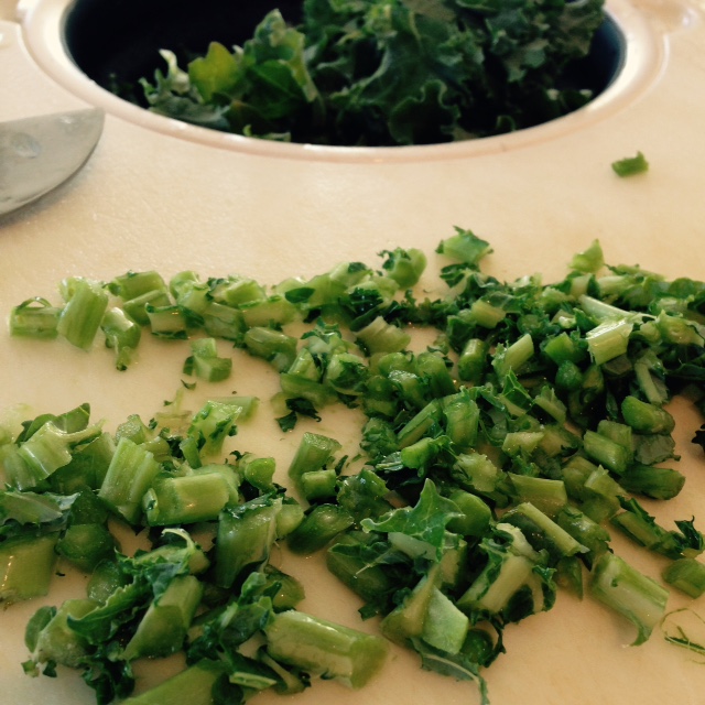 Chop and wash kale stems and leaves