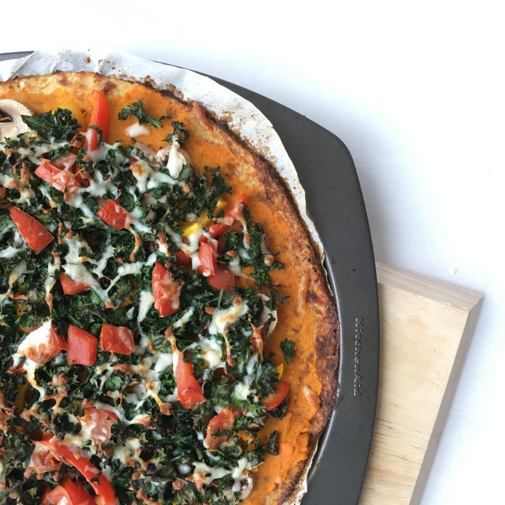 kale, yam and cauliflower pizza