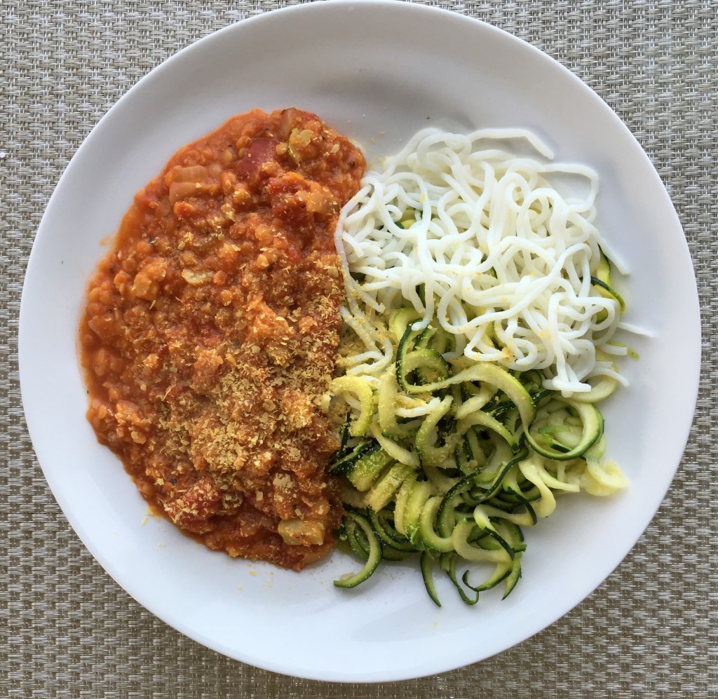 red lentil sauce with zoodles